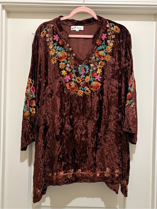 Angel Heart Boutique Tops - Angel Heart Boutique Embroidered Velvet Tunic